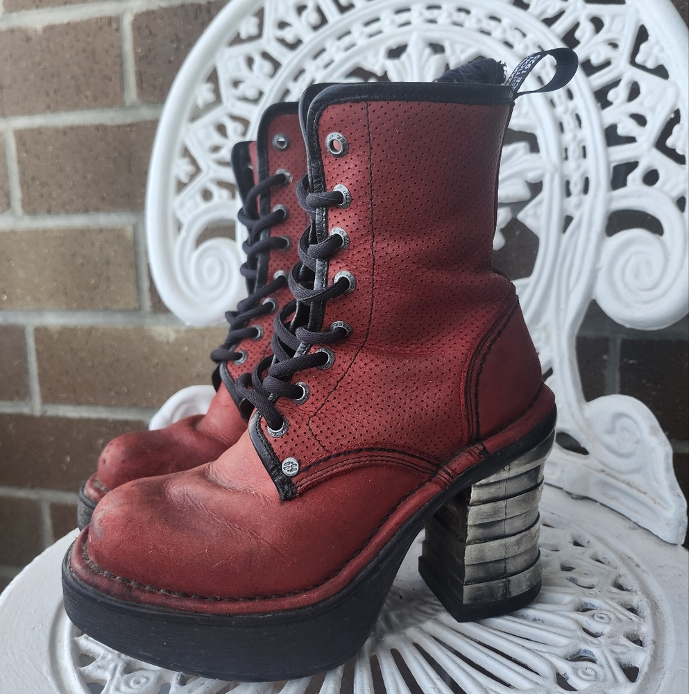 Red New Rock Boots with Chunky Heel